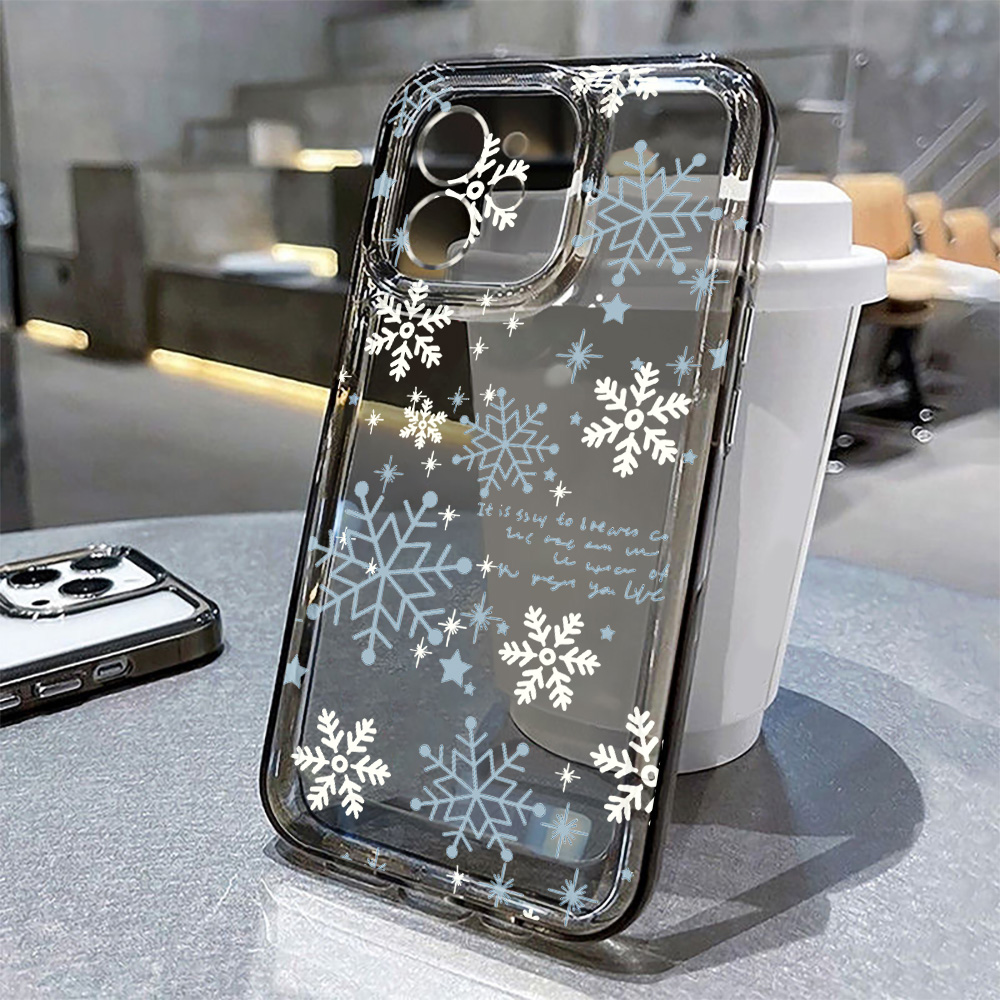Apple Iphone 15 Pro Max - 冬の雪の結晶をモチーフにしたクリスマスツリー柄の透明スマホケース。iPhone 18、17、16、15、14、13、12、11 Pro Max、7、8 Plus、Air 16eに対応。ソフトカバー。