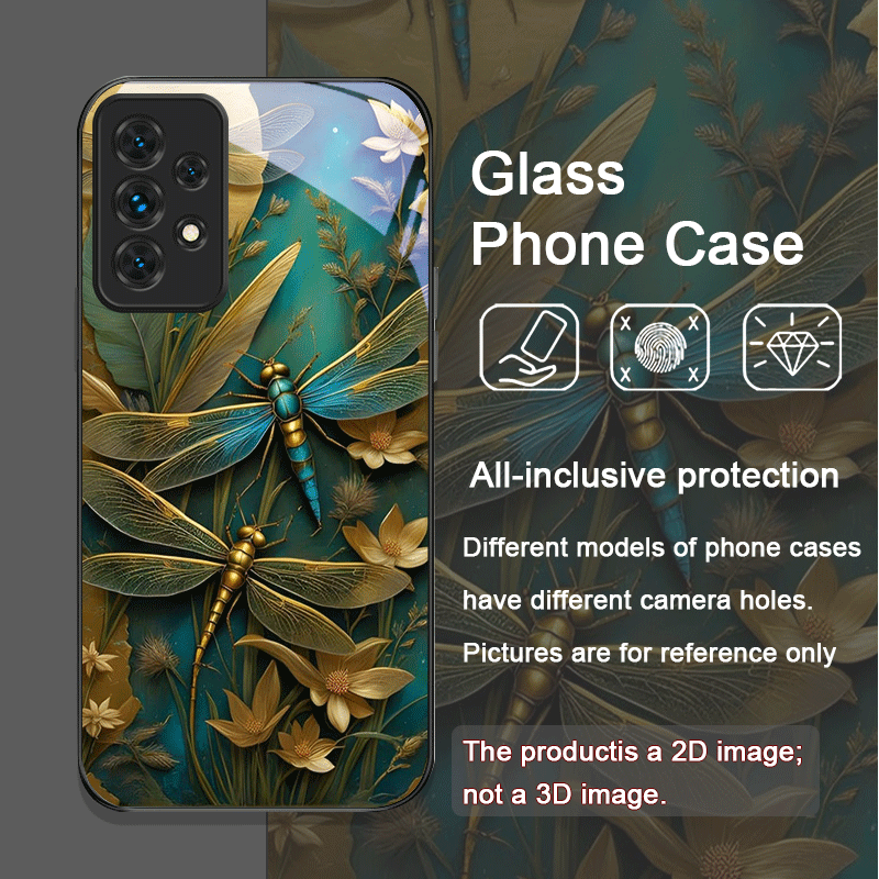 花柄ゴールデン・ドラゴンフライ強化ガラス製スマホケース Sa - Samsung Galaxy A55 のレビューと価格